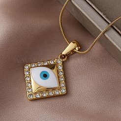 Collar con colgante de rombo de ojo malvado blanco esmaltado de acero inoxidable 304 de moda para mujer&nbsp;MQ6271