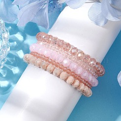 5 pièces 5 styles ensembles de bracelets extensibles en perles de verre rondes à facettes&nbsp;BJEW-JB10423-01