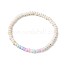 Braccialetti elastici in turchese sintetico con perline rondelle di conchiglia d'acqua dolce naturale tinta per donna&nbsp;BJEW-JB11738
