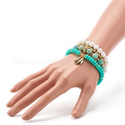 Ensemble de bracelets extensibles à breloques en zircone cubique en forme de coquille pour adolescentes femmes&nbsp;BJEW-JB06850-04