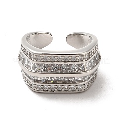Anello a polsino aperto multilinea con zirconi cubici trasparenti&nbsp;RJEW-C041-01P