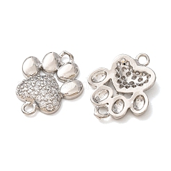 Breloques de connexion en laiton serties de micro-pavés de zircon cubique transparent en forme de patte&nbsp;CU-CBA2907-09P