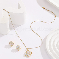 Ensembles de colliers et boucles d'oreilles à pendentif en forme de fleur en laiton et émail pour femmes&nbsp;FS-WG71802-01