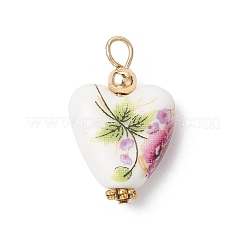 Herzförmige rosa Porzellananhänger mit Blumenmuster&nbsp;PALLOY-JF03972