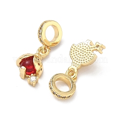 Europäische Marienkäfer-Anhänger aus Messing mit Pavé-Fassung aus klaren und roten Zirkonia&nbsp;KK-P345-42G