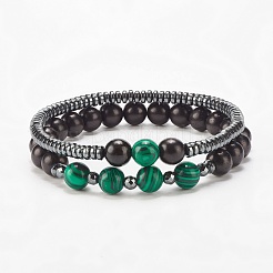 Ensemble de bracelets extensibles en perles de bois naturel et de pierre et d'hématite synthétique de style 2 pièces 2&nbsp;BJEW-JB07948