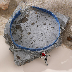 Colliers ras du cou en tissu denim avec pendentif en alliage pour femmes&nbsp;WGC1028-03