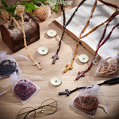 50 pièce 5 couleurs Jésus croix pin pendentif polyester cordon chapelet colliers de perles pour hommes femmes&nbsp;NJEW-WA0001-04