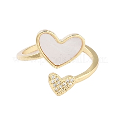 Offene Manschettenringe aus Messing mit Herz-Mikropflaster und Zirkonia für Damen&nbsp;RJEW-B064-16G