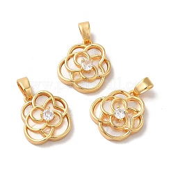 Messing-Kristall-Strass-Blumenanhänger mit natürlicher Muschel&nbsp;KK-I703-12G