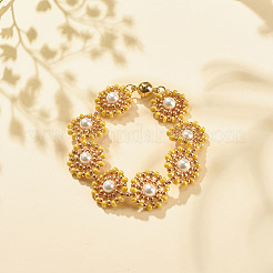 Bracciale a maglie di fiori di perle conchiglia&nbsp;BJEW-JB08084-01