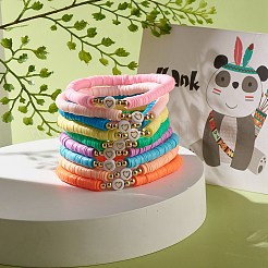 Perles heishi en argile polymère faites à la main bracelets extensibles sertis de perles de motif de coeur pour les femmes&nbsp;BJEW-JB07450