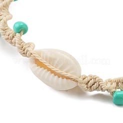 Armbänder aus natürlichen Muscheln und synthetischen türkisfarbenen geflochtenen Perlen&nbsp;LS-BJEW-Z075-01