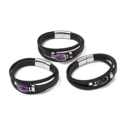 Mehrreihige Armbänder aus natürlichem Amethyst und geflochtenem Mikrofaserleder für Damen und Herren&nbsp;GG-CBAEA55-01C