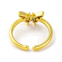 Anello a polsino aperto da donna con micro pavè di zirconi cubici in ottone a farfalla&nbsp;RJEW-U003-28A-G