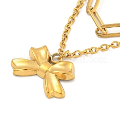 Colliers avec pendentif en forme de nœud papillon en acier inoxydable 304&nbsp;NJEW-L182-001G-02