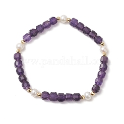 Braccialetti elastici con perle d'acqua dolce coltivate e ametista naturale per donna&nbsp;BJEW-JB13327