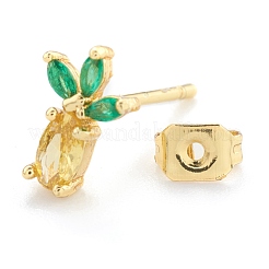 Orecchino a bottone in ottone cubic zirconia&nbsp;EJEW-O106-03G