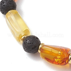 Pulseras elásticas de cuentas de ámbar natural y roca volcánica para mujeres y hombres.&nbsp;BJEW-JB13385