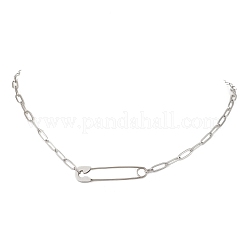 Colliers pour femmes avec pendentif épingle de sûreté en acier inoxydable 201 et chaîne trombone en acier inoxydable 304&nbsp;NJEW-JN06283-02
