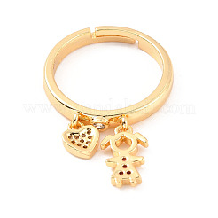 Anello regolabile con ciondolo bimba e cuore in zirconi&nbsp;RJEW-C024-07G