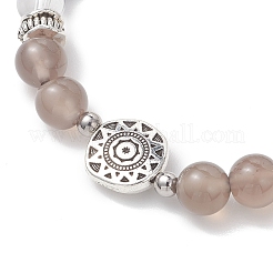 Pulsera elástica de 2 pieza con cuentas redondas de cristal de cuarzo natural&nbsp;BJEW-JB13000