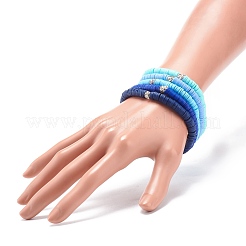 5 pièces 5 couleurs à la main en argile polymère heishi surfeur ensembles de bracelets extensibles&nbsp;BJEW-JB08691