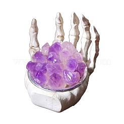 Halloween-Thema natürlicher Amethyst-Cluster auf Harz-Skeletthand&nbsp;PW-WG84B0A-01