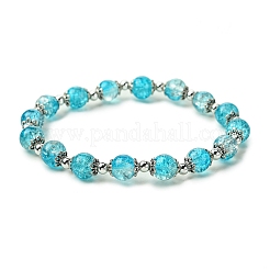Braccialetti elastici con perline di vetro craquelé rotonde&nbsp;BJEW-JB11456-06