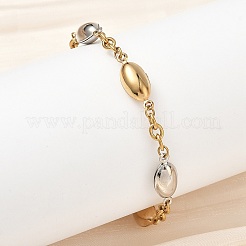 Pulseras de eslabones de acero inoxidable 304 bicolor con ojo de caballo para mujer&nbsp;BJEW-A169-13GP
