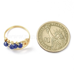 Anello da dito con perline rotonde di lapislazzuli naturali&nbsp;RJEW-TA00103-02