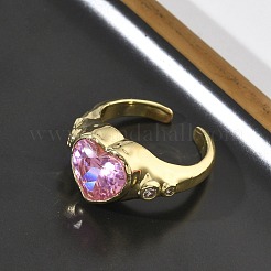 Bagues manchettes ouvertes en laiton pavé de zirconiums cubiques pour femmes&nbsp;RJEW-L343-08G-02