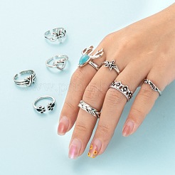 9 pièces 9 bagues en alliage réglables de style&nbsp;RJEW-LS0001-16AS