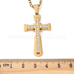 Colliers avec pendentif en croix religieuse en acier inoxydable 201 avec strass en cristal&nbsp;NJEW-H065-08G