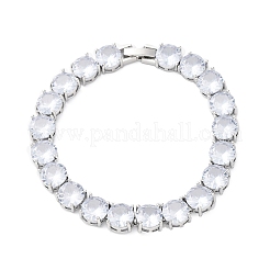 Messing Pavé klare Zirkonia flache runde Gliederkette Armbänder für Frauen&nbsp;BJEW-A034-02P