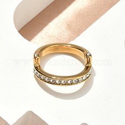 Anillos de dedo de acero inoxidable 304 con micropavé de circonita cúbica para mujer&nbsp;RJEW-F205-01E-G