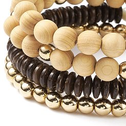 4 pz 4 braccialetti elastici in legno con fiori naturali in amazonite ed ematite sintetica con perline indonesiane&nbsp;BJEW-JB08360