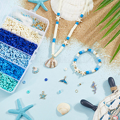 DIY-Scheiben/flache runde Polymer-Tonperlen und Emaille-Legierungs-Charm-Sets zum Basteln von Stretch-Armbändern mit Ozean-Motiv&nbsp;DIY-SP0003-40