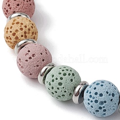 Bracelets de perles tressées rondes en pierre de lave naturelle teinte&nbsp;BJEW-JB09907