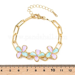 Damenarmbänder aus Edelstahl 304 mit Emaille-Blumengliedern&nbsp;BJEW-Z160-02G-01