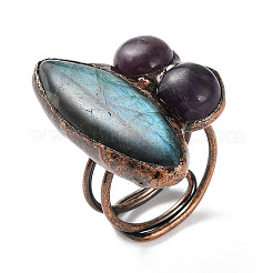 Pferdeauge & runde natürliche Amethyst & Labradorit verstellbare Ringe&nbsp;RJEW-A041-05R