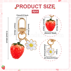 4 pieza de colgante decorativo con forma de flor de esmalte de aleación y resina de fresa&nbsp;HJEW-PH02075