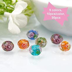 90 Stück 9 Farben handgefertigte Goldsand-Glasperlenstränge&nbsp;LAMP-OC0001-25