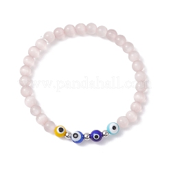Braccialetti elastici con perline rotonde in vetro soffiato a bocca e con effetto occhio di gatto fatti a mano per le donne&nbsp;BJEW-JB12289-02