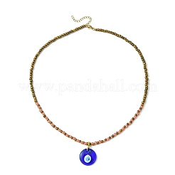 Collana con pendente in murano fatto a mano del malocchio con catene di perline di semi di vetro da donna&nbsp;NJEW-JN04418