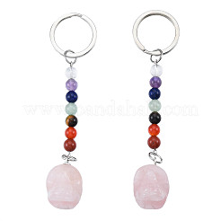 Llavero con colgante de calavera de cuarzo rosa natural&nbsp;G-N341-01E