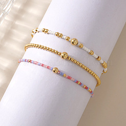 3 Stück 3 verschiedene Arten von elastischen Armbändern aus Glasperlen und Messingperlen für Damen&nbsp;VQ8944-1