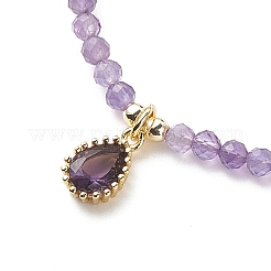 Collana con ciondolo a goccia di zirconi cubici con catene di perline di ametista naturale&nbsp;NJEW-JN04121-02