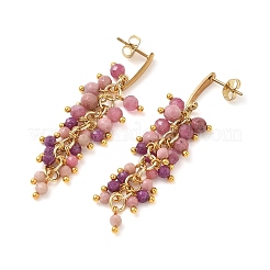 Boucles d'oreilles puces en acier inoxydable 304 ornées de pierres précieuses naturelles mélangées&nbsp;EJEW-JE07520-02