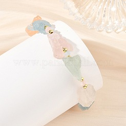 Braccialetti con pepite di morganite naturale grezza e perline di giada malese tinta.&nbsp;BJEW-JB14390